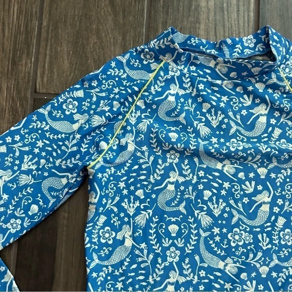 Mini Boden Blue Mermaid Swim Rashguard Girl’s Sz 13-14 Yrs